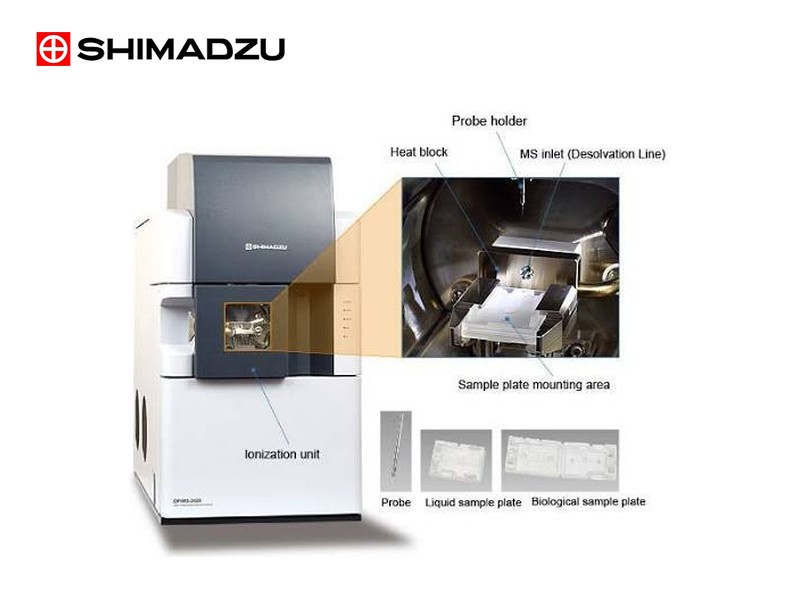 DPiMS-2020の外観とイオン化部の拡大図(島津製作所)